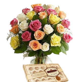 25 colorful roses with chokolates | Flower Delivery Yuzhno-Sakhalinsk