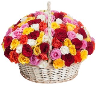 51 colorful roses in the basket | Flower Delivery Yuzhno-Sakhalinsk